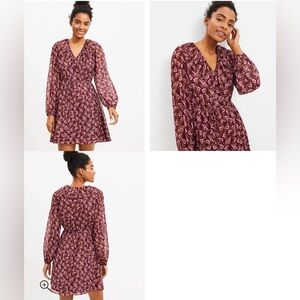 Loft Metallic Stripe Ruffle Tie Swing Dress Size Large